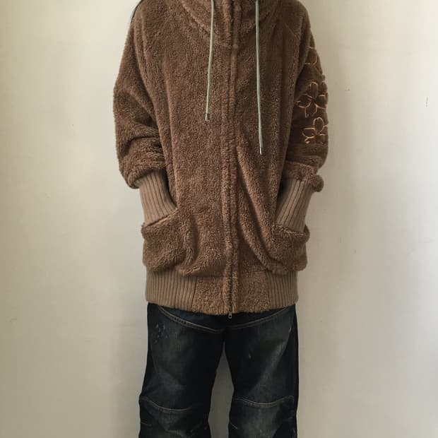 Oriental mood fleece high neck zip up