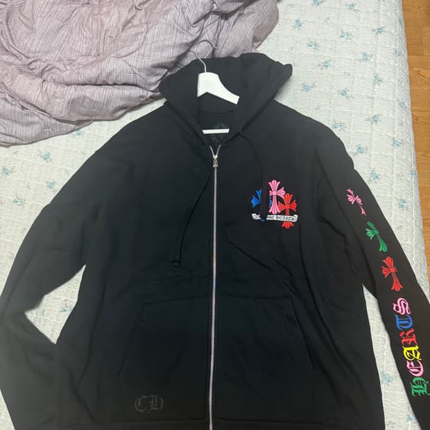크롬하츠 멀티 컬러 크로스 플리스 집업 후드 블랙 XL
