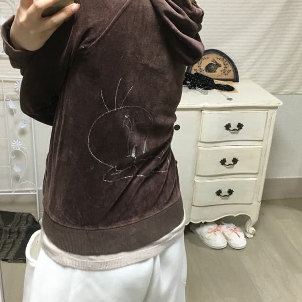 jpn vintage 트위티 벨루아 후드 집업