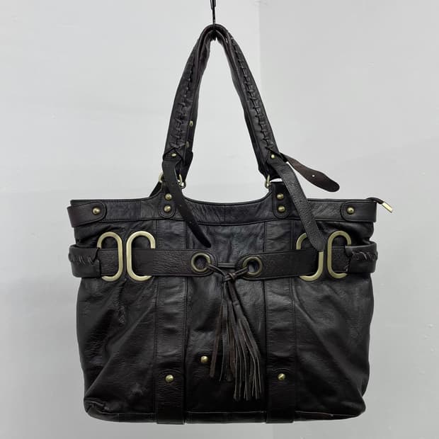 브라운 y2k 스터드 태슬 숄더백