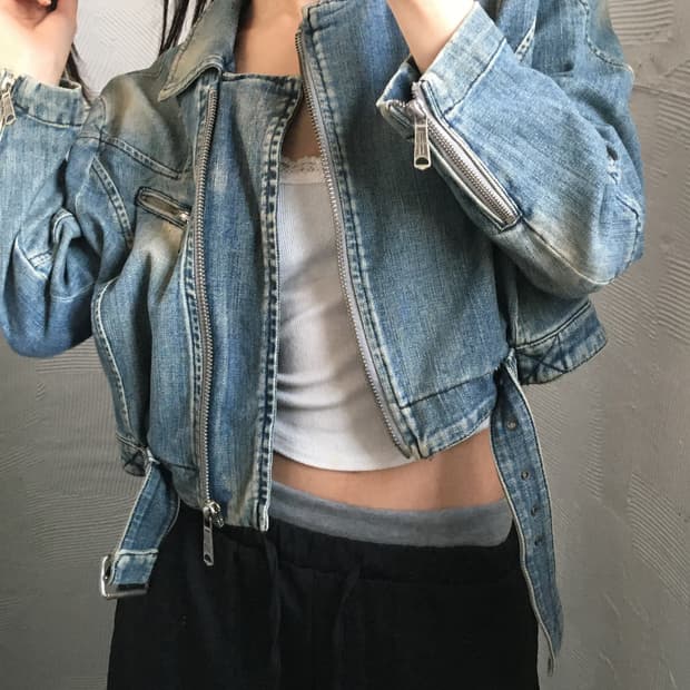 Diesel 디젤 벨티드 데님 크롭 자켓 