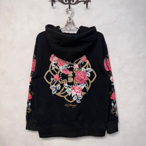 Ed Hardy oriental rose printed hood
