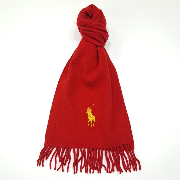 MX405 폴로 이태리판 램스울 골드포니 레드 머플러 목도리