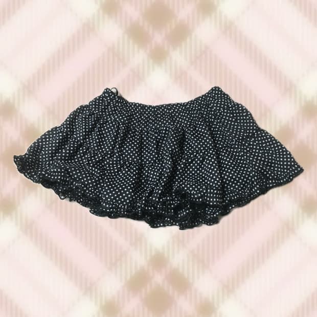 블랙 도트 땡땡이 캉캉 스커트 치마 히메 오네 갸루 러블리 로걀 빈티지