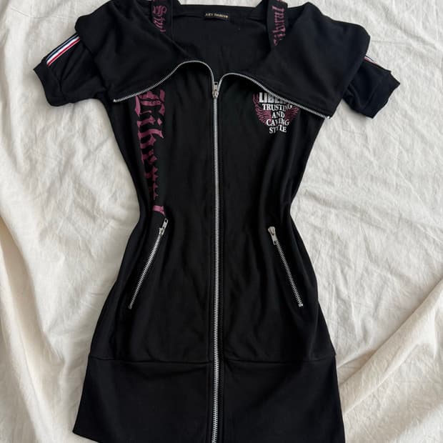 레이디 데이지 갸루펑크 오프숄더 딱붙 원피스집업