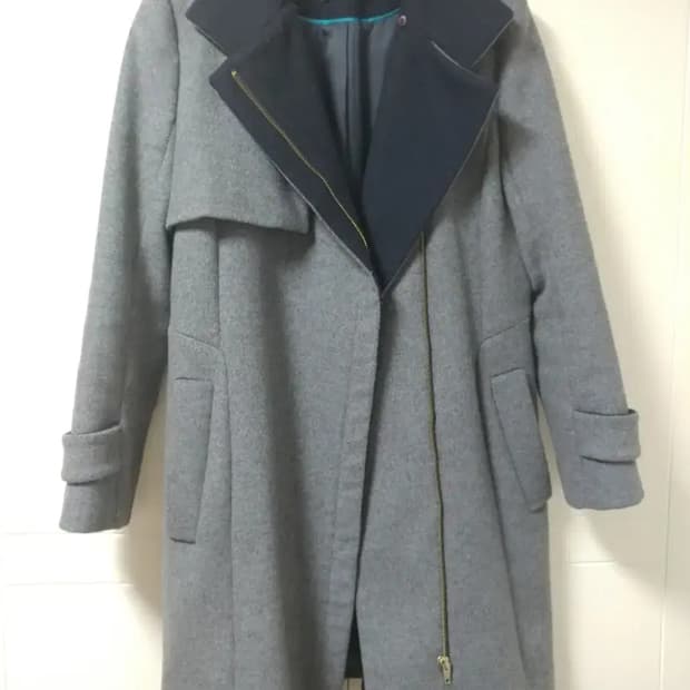 list 지퍼 카라 배색 모직 울코트 66 그레이