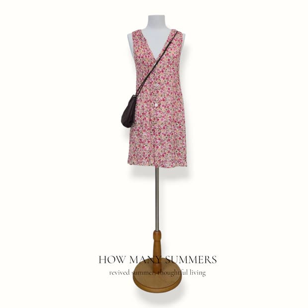 베이직홈 잔꽃 플리츠 원피스 핑크 브이넥 M-L

