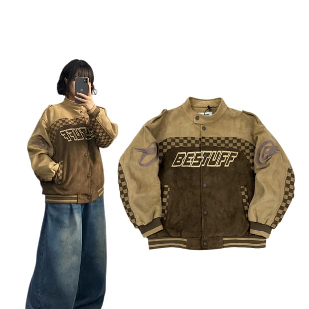 *새상품* 스웨이드 브라운 배색 레이싱 자켓