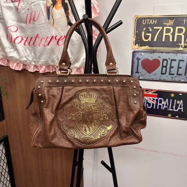 Anne Klein, Brown Leather Stud Tote Bag