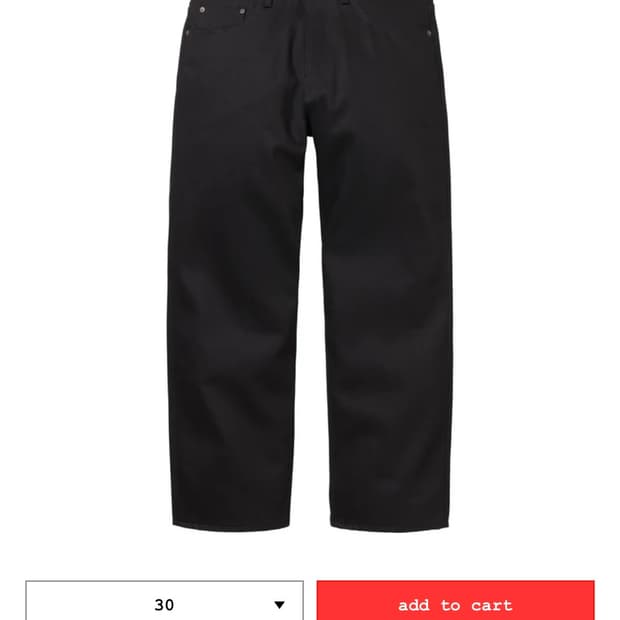 슈프림 리지드 셀비지 데님 블랙