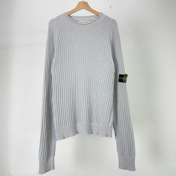 스톤아일랜드 라이트 그레이 풀 립 퓨어 크루넥 울 니트