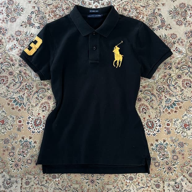 랄프로렌 블랙/골드 빅포니 스키니핏 카라티