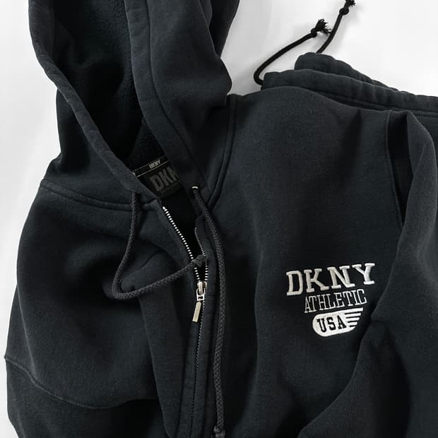 90~00s 빈티지 DKNY Athletic 페이디드 블랙 집업 후디