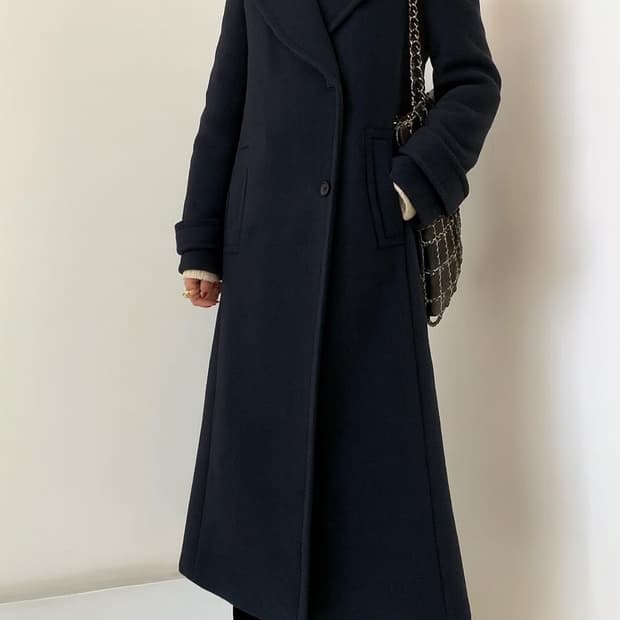 11AM 네이비 클래식 울 롱 코트 S
