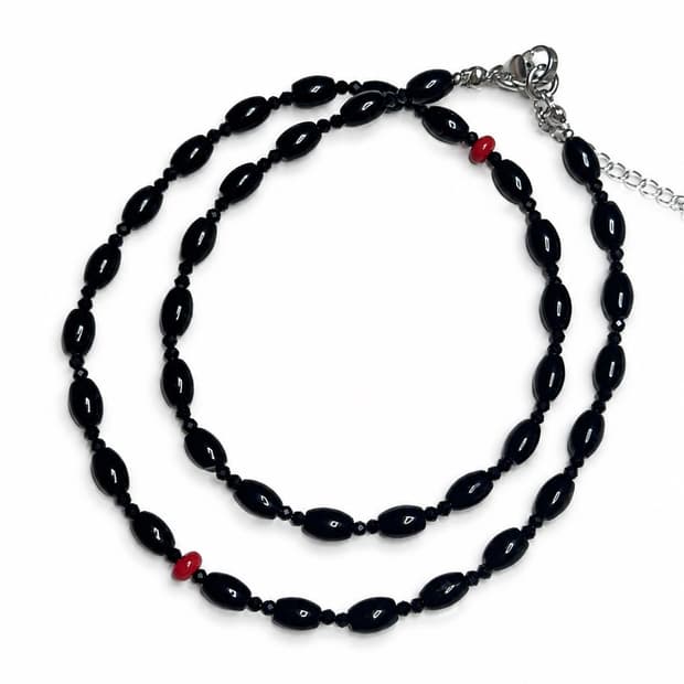 Onyx Spinel Red coral Stone Necklace