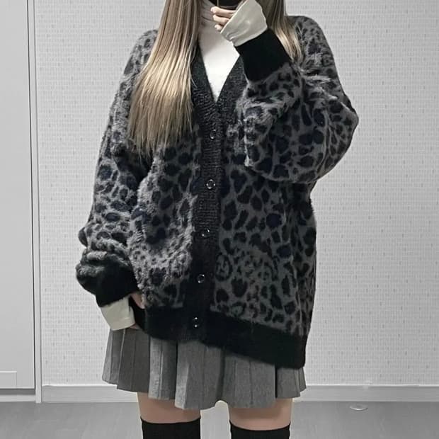 레오파드 호피 가디건 