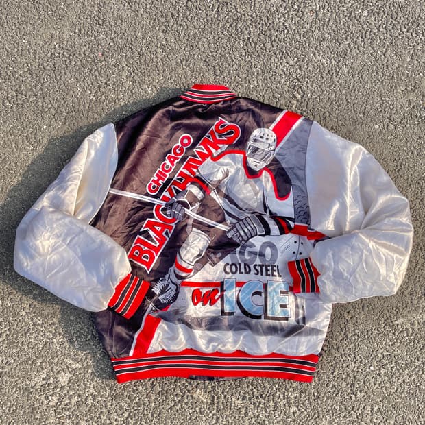 90s 초크라인 올드스쿨 사틴 바시티 자켓 힙합 스타디움 점퍼 L