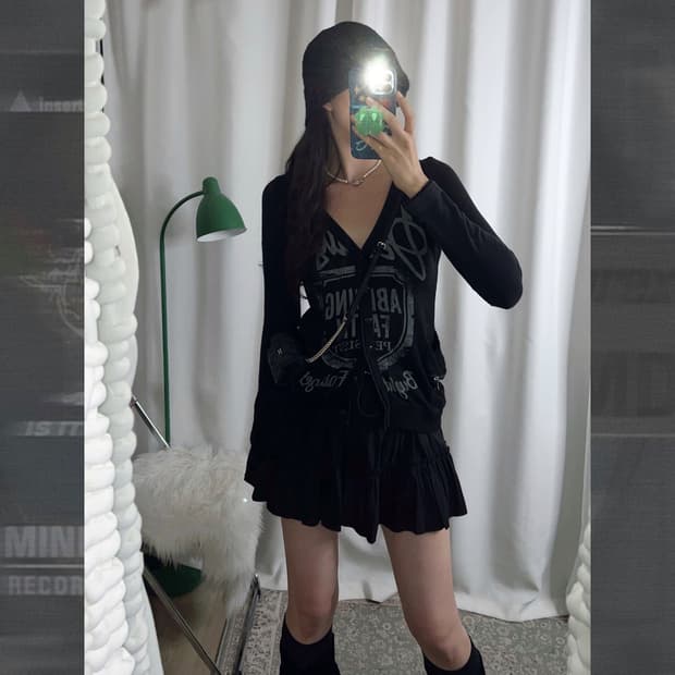 블랙 펑크 프린트 가디건