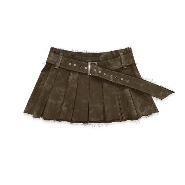 체리퀴리 벨트 플리츠 스커트 브라운
