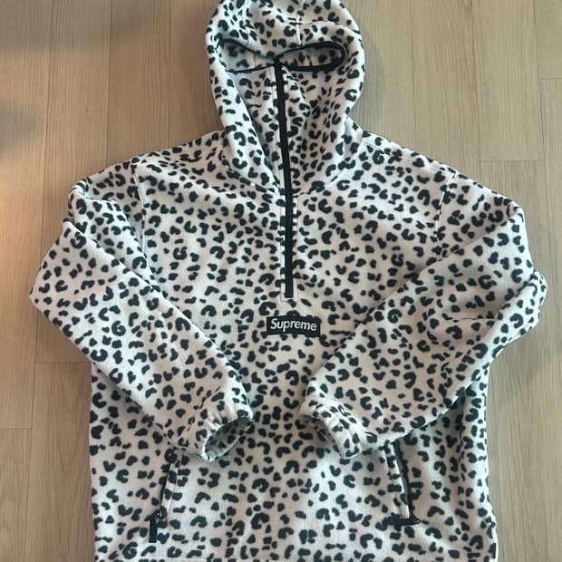 슈프림 폴라텍 페이스마스크 하프 집 후드 레오파드 - 24FW