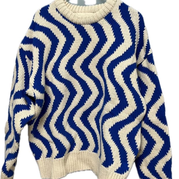 [M] STU Wave Line Jacquard Sweater Blue