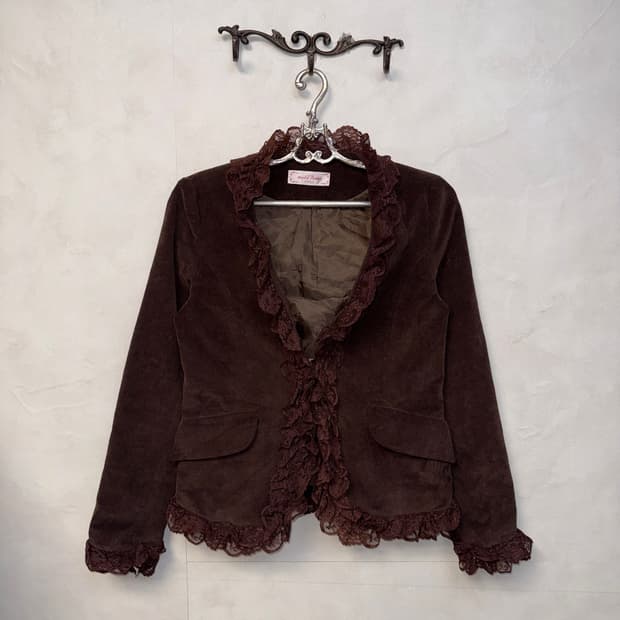 Dark brown corduroy lace detail blazer