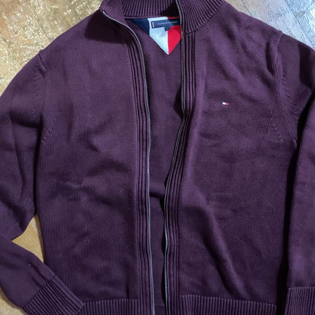 타미힐피거 니트 집업 XL 버건디
