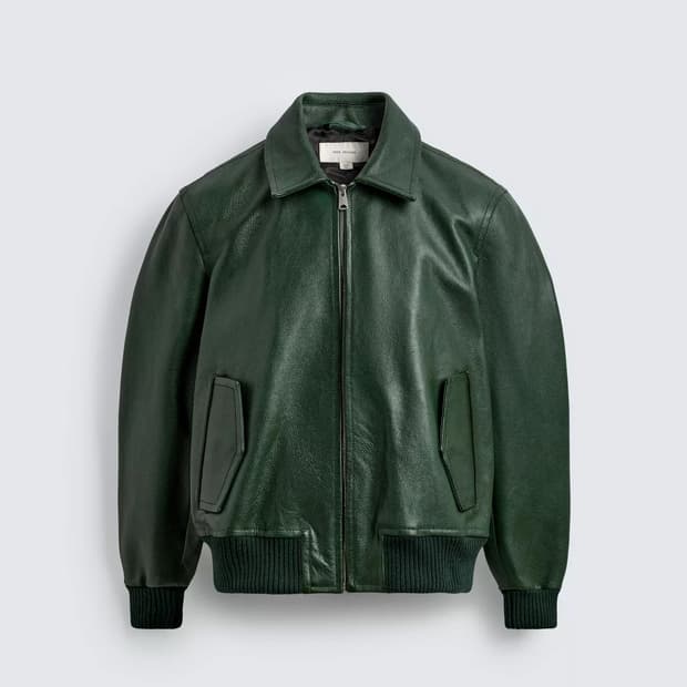 자라 Origins 레더 봄버 자켓 미디움 그린 M