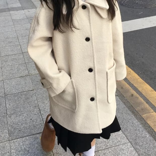 부클 카라 넥 울코트 wool coat