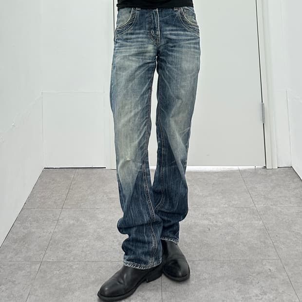 Navy produce stud & zipper detail denim 