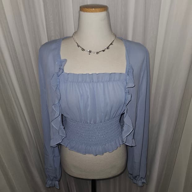 grl 빈티지🦋 스카이블루 셔링 나시 가디건 세트