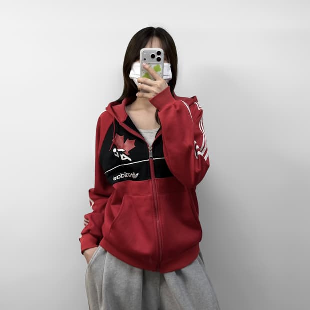 아디다스 캐나다 후드집업 져지 레드