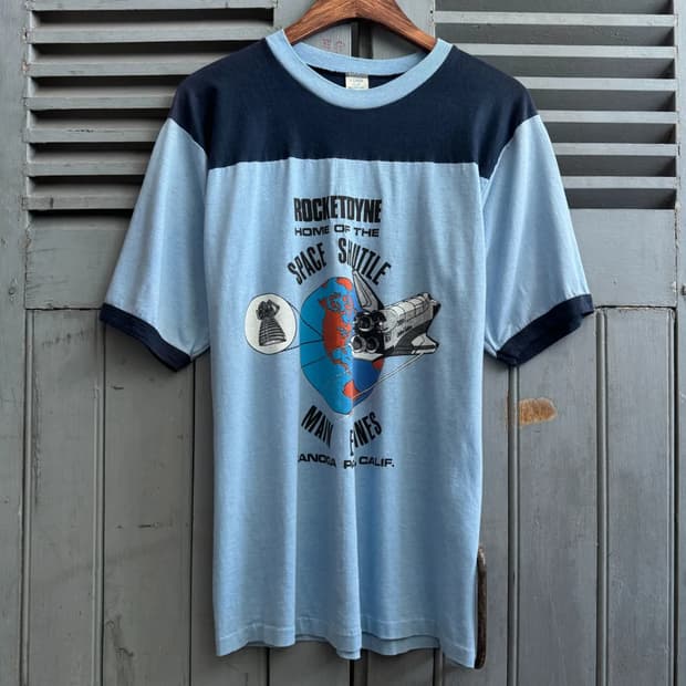 [XL]80's USA 빈티지 ROCKETDYNE 프린팅 링거 티셔츠