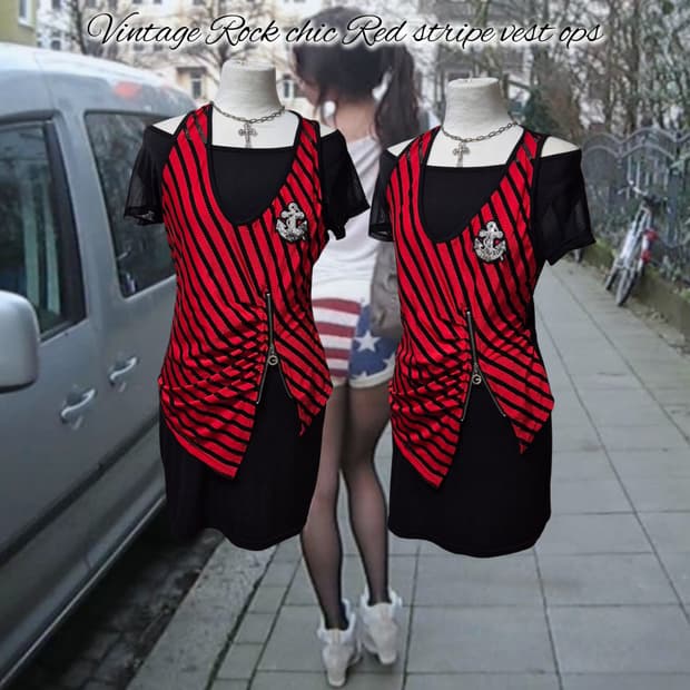 Vintage Rock chic Red stripe vest ops