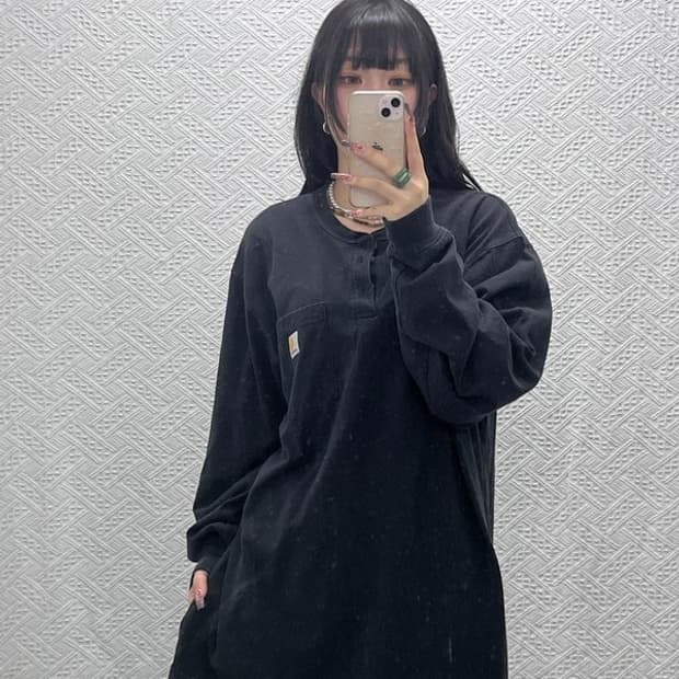 칼하트 빈티지 캐주얼 오버핏 헨리넥 롱슬리브 L C12066