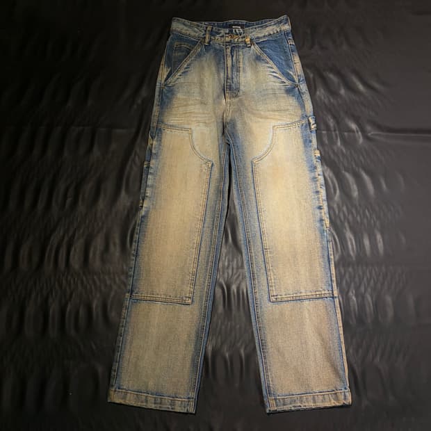 웰던 빈티지 워싱 패치워크 데님 팬츠