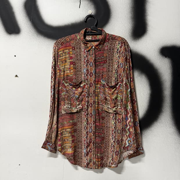 자라 베이직 에스닉 히피 패턴 더블포켓 긴팔 셔츠