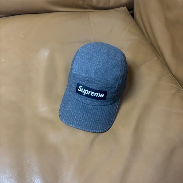 슈프림 캠프캡 모자 박스로고 시어서커 블랙