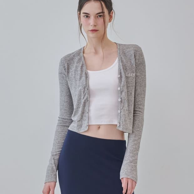 레이지지 울 앙고라 브이넥 가디건 그레이