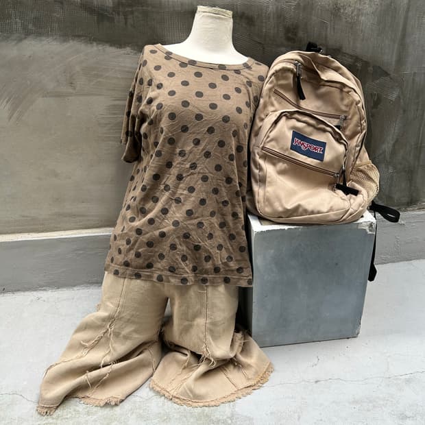 일본빈티지 브라운 도트 땡땡이 반팔티