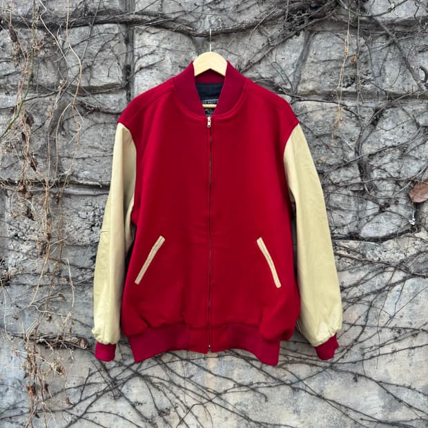 80~90s 할로웨이 빈티지 울 레더암 바시티 자켓 xl