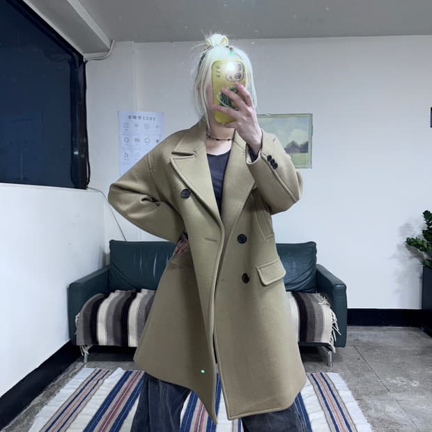 투티/0088 톰보이 베이지 더블버튼 롱 코트
