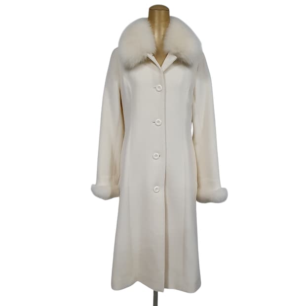 빈티지 아이보리 폭스퍼 앙고라 롱 코트 히메갸루 로걀 핀터깔