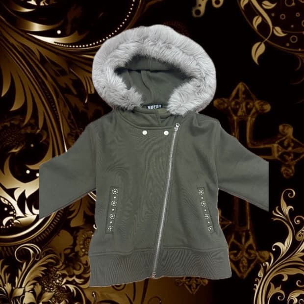 스터드 퍼 후드집업