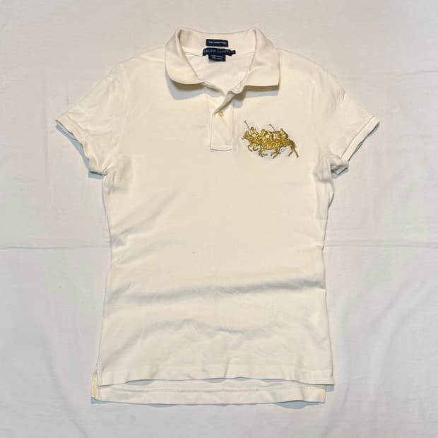 폴로 랄프로렌 빅포니 딱붙핏 카라티 아이보리 골드