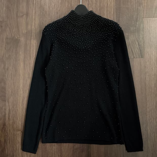 시퀸 비즈 골지 반폴라 니트