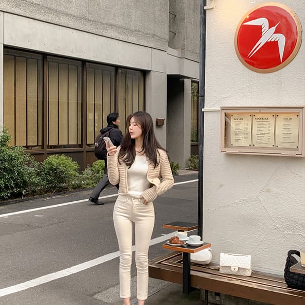 일자핏 바지 아이보리