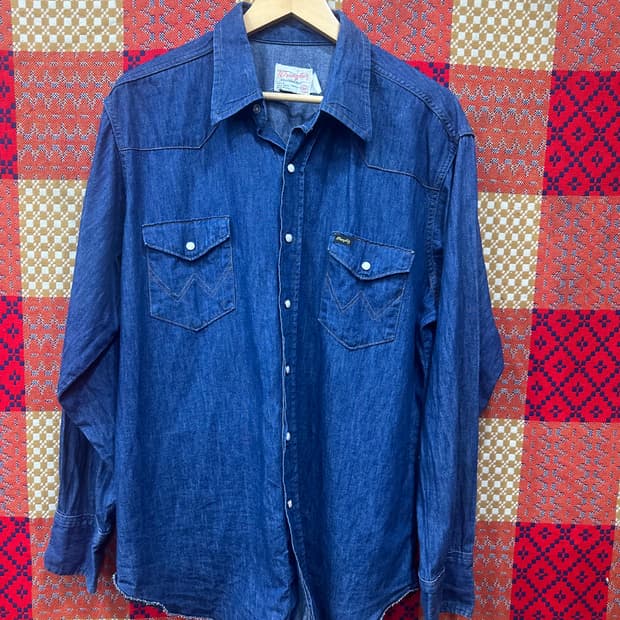 70s. 랭글러 빈티지 데님 웨스턴 셔츠. 105-110