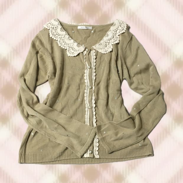 엑시즈팜 라떼 브라운 펀칭 레이스 가디건 히메 러블리 로걀 모리