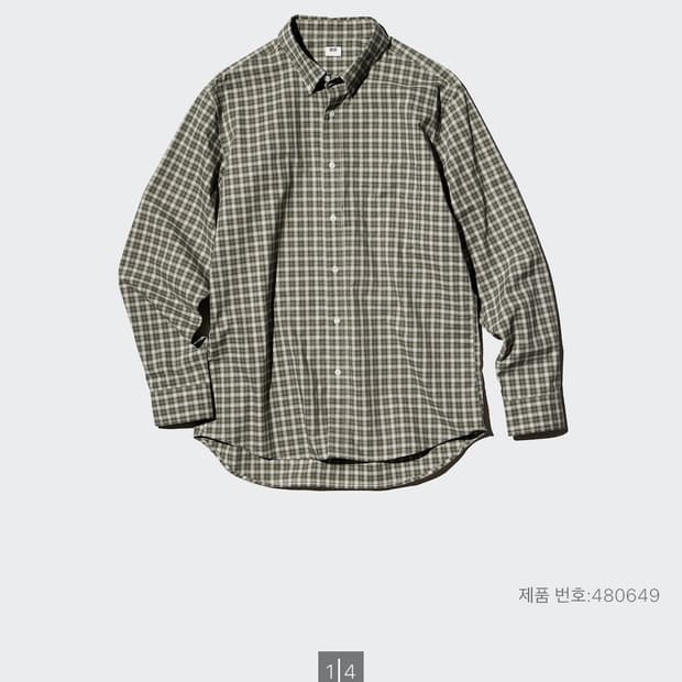 유니클로 브로드클로스 셔츠 체크 올리브